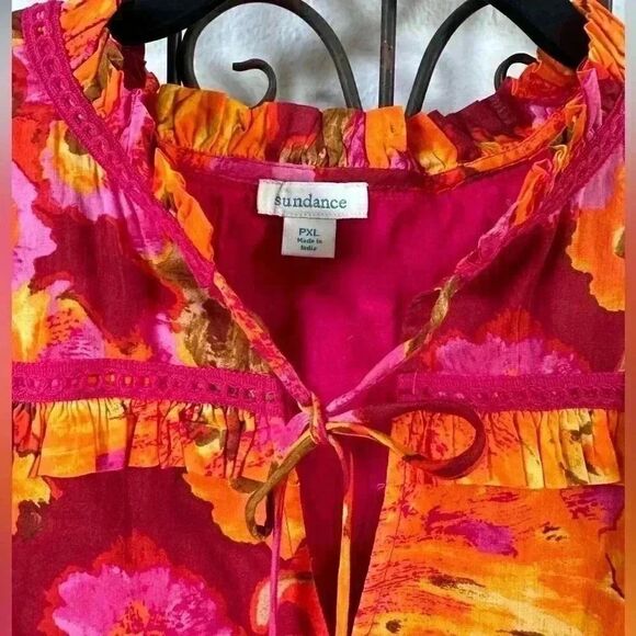 Sundance Beautiful Bright Sun Dress. Beaded ties Decorative Corded Trim. - Picture 8 of 11